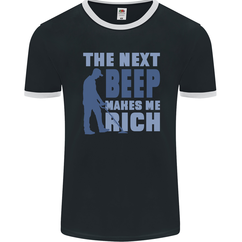 The Next Beep Funny Metal Detecting Mens Ringer T-Shirt FotL Black/White