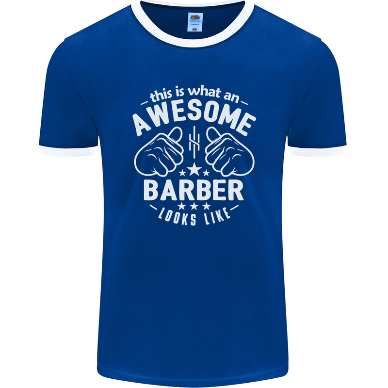 This Is What an Awesome Barber Looks Like Mens Ringer T-Shirt FotL Royal Blue/White