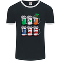 St Patricks Day Beer USA Irish American Mens Ringer T-Shirt FotL Black/White