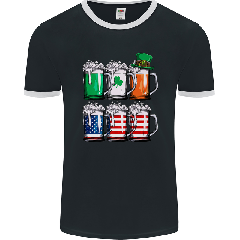 St Patricks Day Beer USA Irish American Mens Ringer T-Shirt FotL Black/White