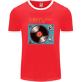 Retro Vinyl Records Turntable DJ Music Mens Ringer T-Shirt FotL Red/White