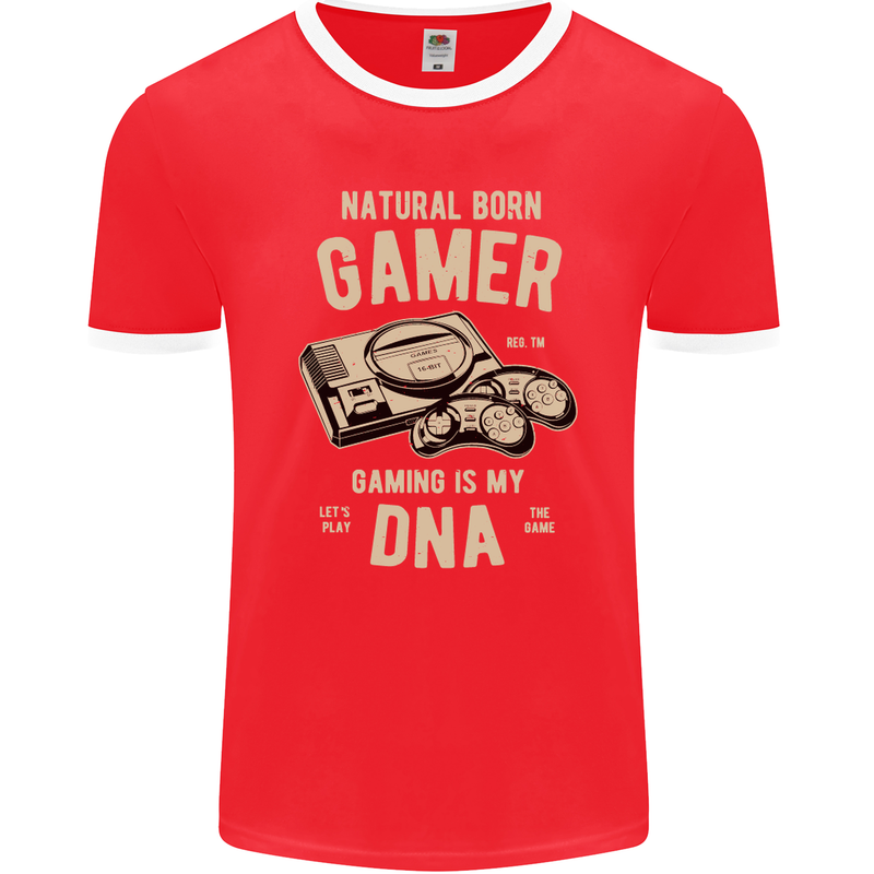 Natural Born Gamer Funny Gaming Mens Ringer T-Shirt FotL Red/White