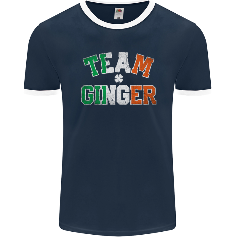 St Patricks Day Team Ginger Funny Irish Mens Ringer T-Shirt FotL Navy Blue/White