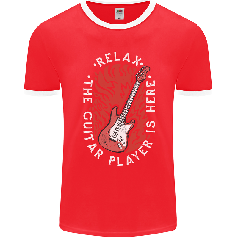 Here Comes the Guitar Player Guitarist Mens Ringer T-Shirt FotL Red/White