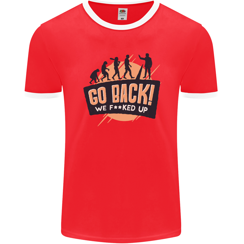 Go Back Funny Climate Change Environment Mens Ringer T-Shirt FotL Red/White