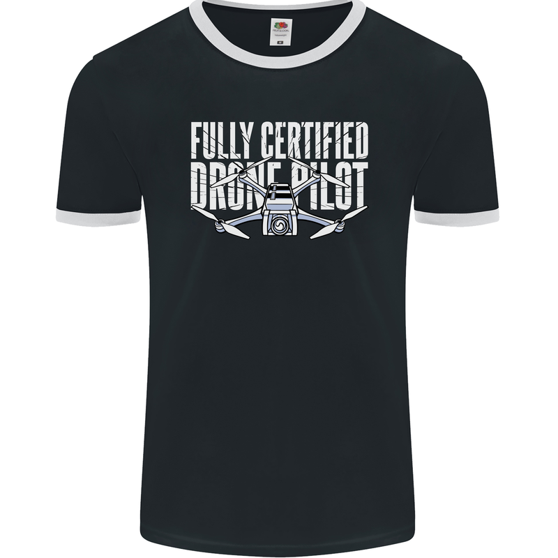 Drone Pilot Mens Ringer T-Shirt FotL Black/White