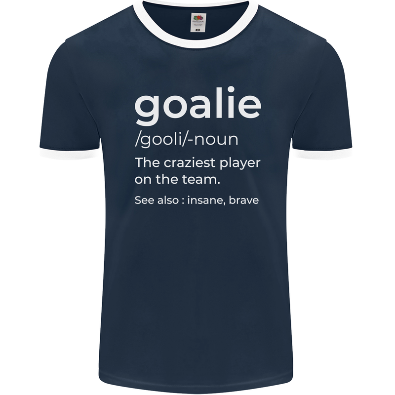 Goalie Keeper Football Ice Hockey Funny Mens Ringer T-Shirt FotL Navy Blue/White