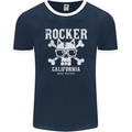 The Rocker Rock n Roll Music Skull Mens Ringer T-Shirt FotL Navy Blue/White