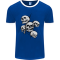 5 Skulls Demons Biker Gothic Heavy Metal Mens Ringer T-Shirt FotL Royal Blue/White