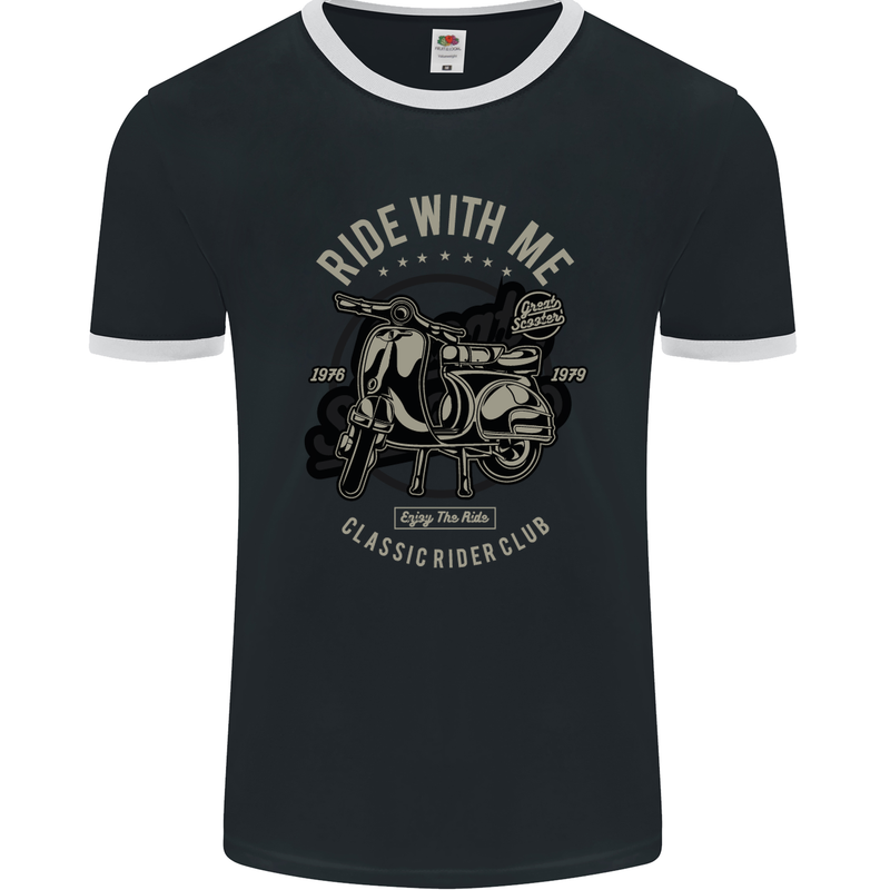 Scooter Ride With Me Motorcycle MOD Mens Ringer T-Shirt FotL Black/White