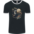 A Crane With Flowers and Moon Bird Mens Ringer T-Shirt FotL Black/White