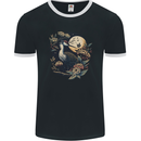 A Crane With Flowers and Moon Bird Mens Ringer T-Shirt FotL Black/White