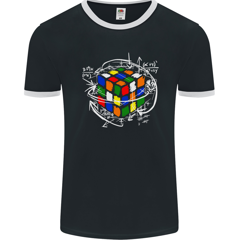 Rubix Cube Equation Funny Puzzle Enigma Mens Ringer T-Shirt FotL Black/White