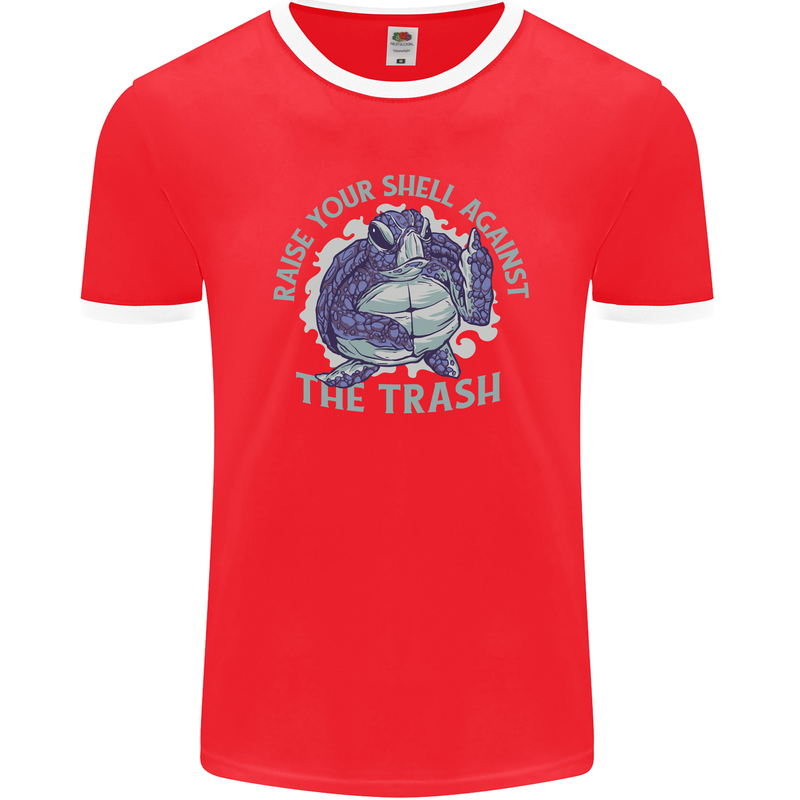 Offensive Turtle Environment Climate Change Mens Ringer T-Shirt FotL Red/White