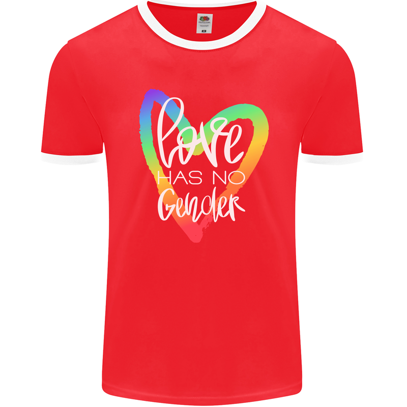 LGBT Love Has No Gender Gay Pride Day Mens Ringer T-Shirt FotL Red/White