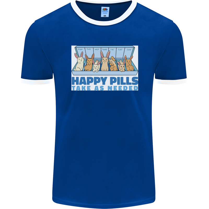 Bunny Rabbit Happy Pills Antidepressant Mens Ringer T-Shirt FotL Royal Blue/White