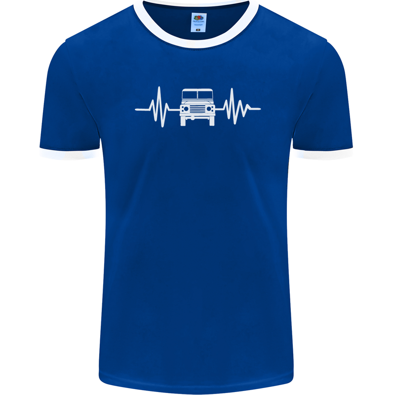 4X4 Heart Beat Pulse Off Road Roading Mens Ringer T-Shirt FotL Royal Blue/White