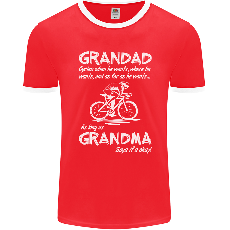 Grandad Cycles When He Wants Cycling Bike Mens Ringer T-Shirt FotL Red/White