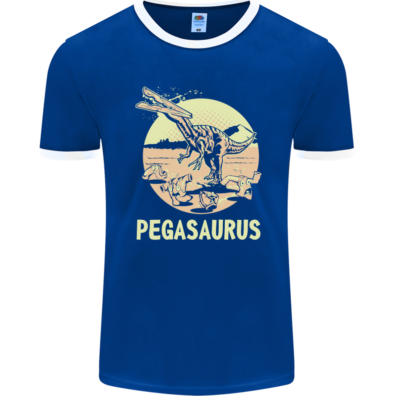 Pegasaurus Dinosaur T-Rex Funny Mens Ringer T-Shirt FotL Royal Blue/White