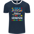 Autism Ribbon For My Grandson Autistic ASD Mens Ringer T-Shirt FotL Navy Blue/White