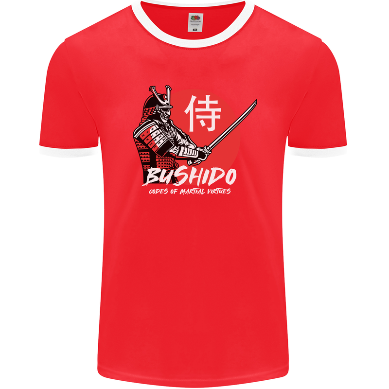 Bushido Samurai Warrior Sword Ronin MMA Mens Ringer T-Shirt FotL Red/White