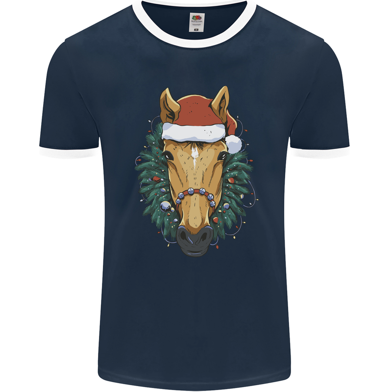 A Christmas Horse Equestrian Mens Ringer T-Shirt FotL Navy Blue/White