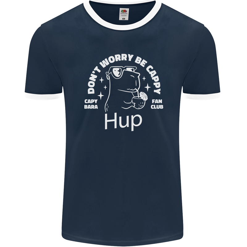 Be Cappy Funny Capybara Mens Ringer T-Shirt FotL Navy Blue/White