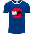 Japanese Wolf Japan Mens White Ringer T-Shirt Royal Blue/White