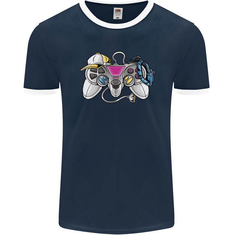 A Video Game Console Controller Mens Ringer T-Shirt FotL Navy Blue/White