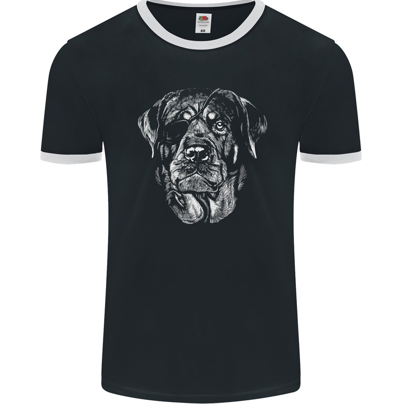 Dogs Rottweiler with Eye Patch Mens Ringer T-Shirt FotL Black/White