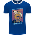 Ghandi Parody Gangsta Rap Music Hip Hop Mens White Ringer T-Shirt Royal Blue/White