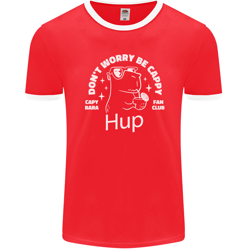 Be Cappy Funny Capybara Mens Ringer T-Shirt FotL Red/White