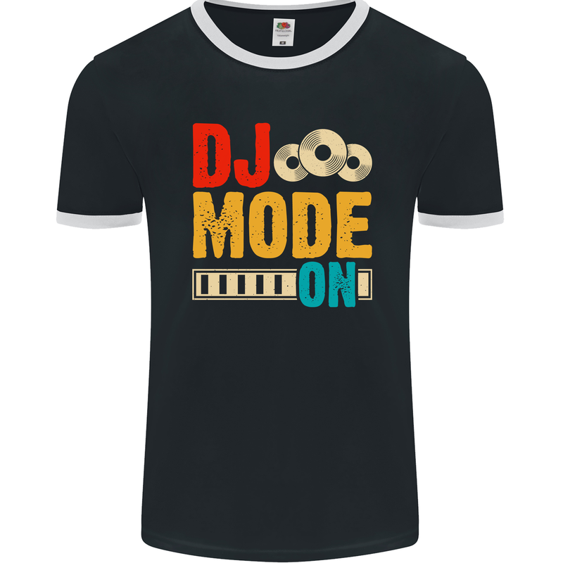 DJ Mode On DJing Music Mens Ringer T-Shirt FotL Black/White