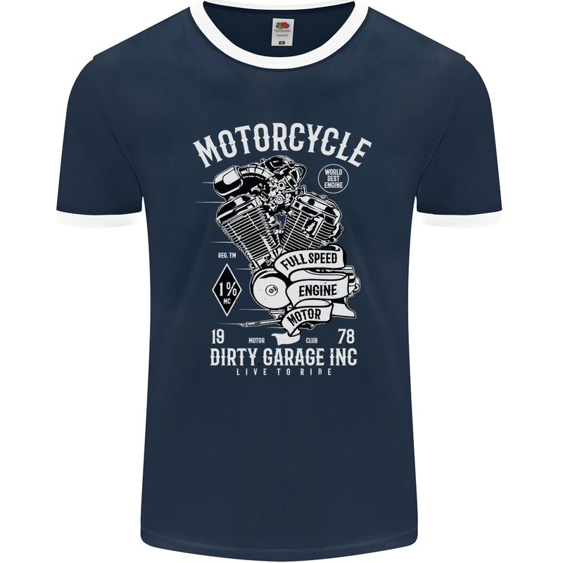 Motorcycle Dirty Garage Motorcycle Biker Mens Ringer T-Shirt FotL Navy Blue/White