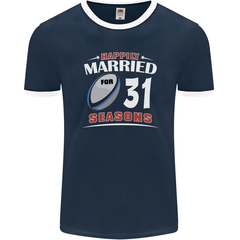 31 Year Wedding Anniversary 31st Rugby Mens Ringer T-Shirt FotL Navy Blue/White