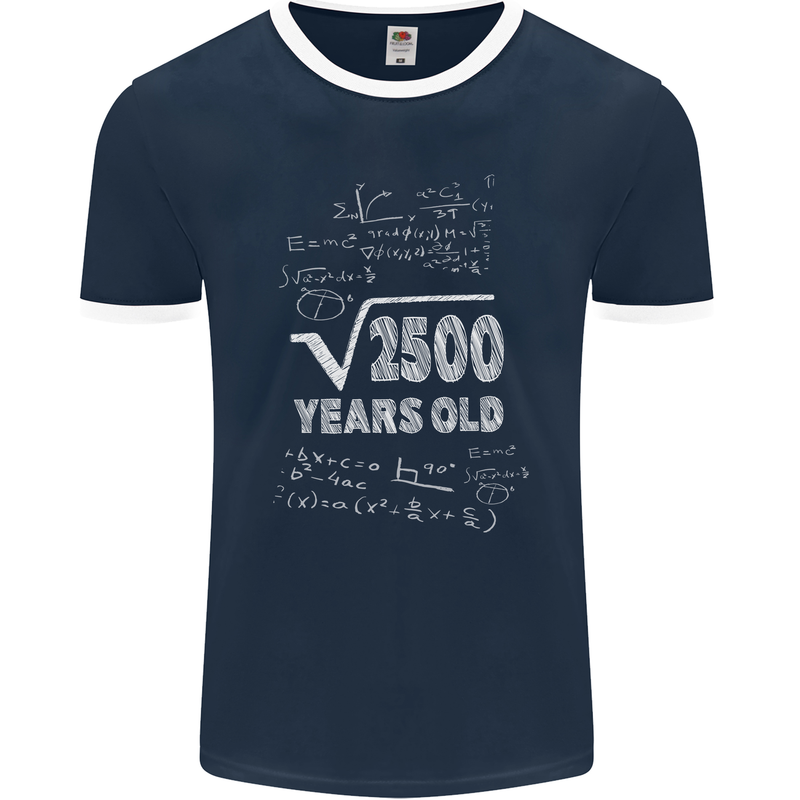 50th Birthday 50 Year Old Geek Funny Maths Mens Ringer T-Shirt FotL Navy Blue/White