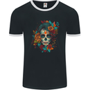 A Sugar Skull With Flowers Day of the Dead Mens Ringer T-Shirt FotL Black/White