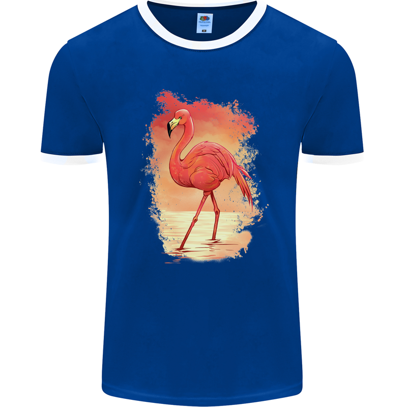 Flamingo Painting Mens Ringer T-Shirt FotL Royal Blue/White