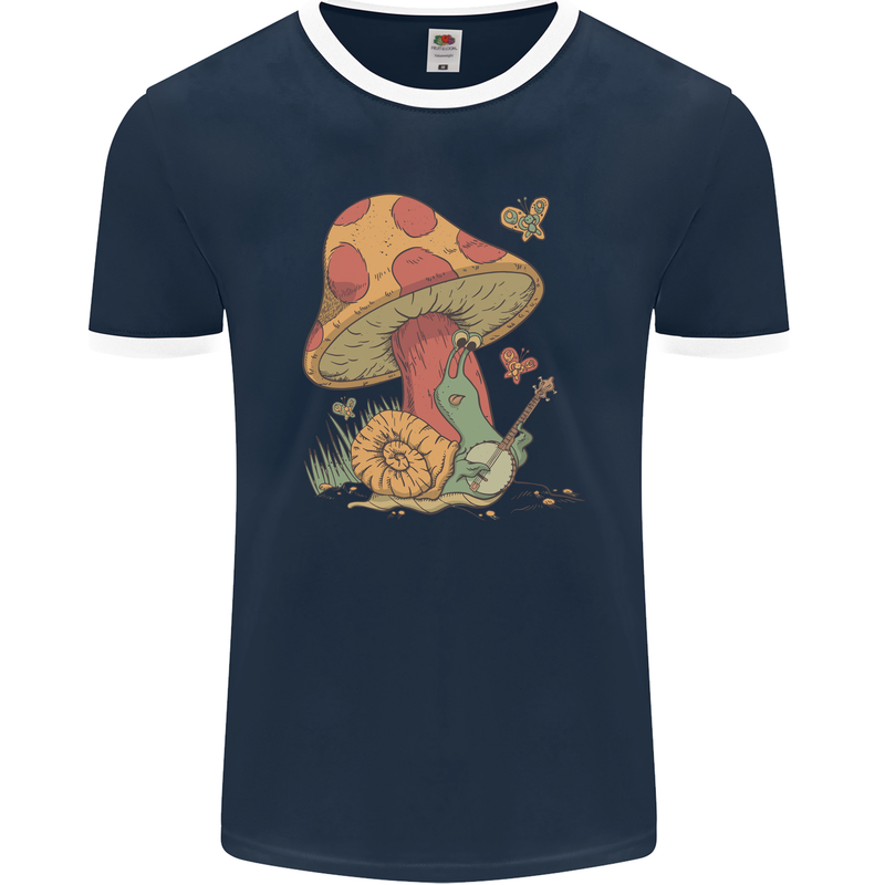 Snail Playing Guitar Rock Music Guitarist Mens Ringer T-Shirt FotL Navy Blue/White