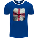 Dissolving England Flag St. George's Skull Mens Ringer T-Shirt FotL Royal Blue/White