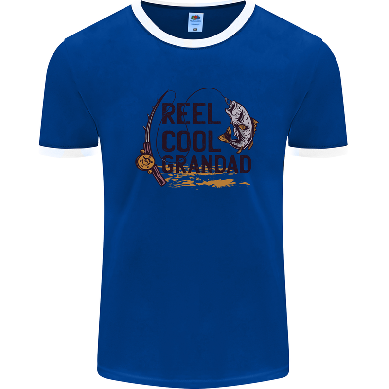 Reel Cool Grandad Funny Fishing Fisherman Mens White Ringer T-Shirt Royal Blue/White