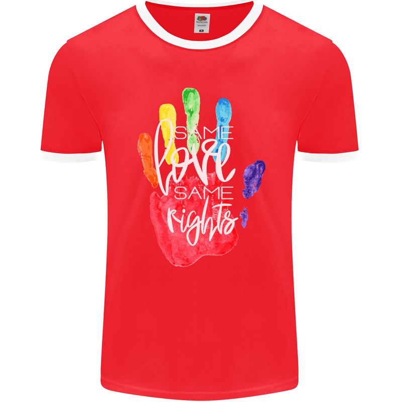 LGBT Same Love Same Rights Gay Pride Day Mens Ringer T-Shirt FotL Red/White