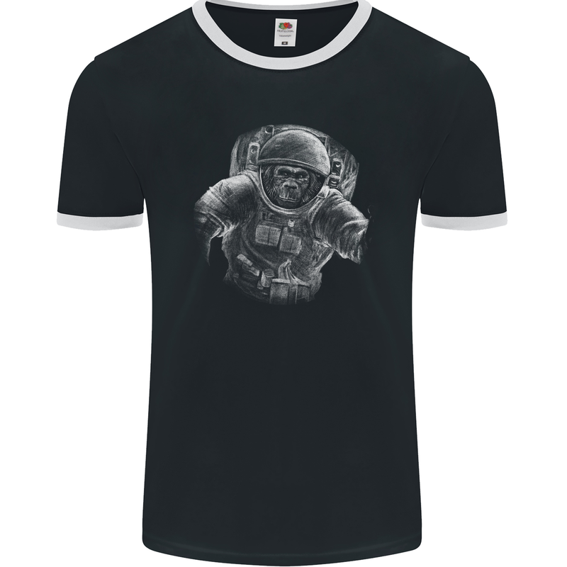 Ape Astronaut Spaceman Gorilla Mens Ringer T-Shirt FotL Black/White