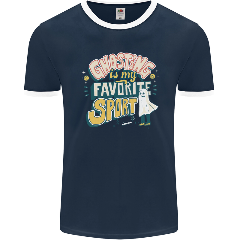 Ghosting Sport Funny Anti Valentines Day Mens Ringer T-Shirt FotL Navy Blue/White