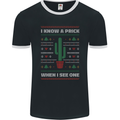 Funny Christmas Cactus Prick Mens Ringer T-Shirt FotL Black/White