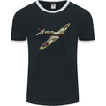 A Supermarine Spitfire Fying Solo Mens Ringer T-Shirt FotL Black/White