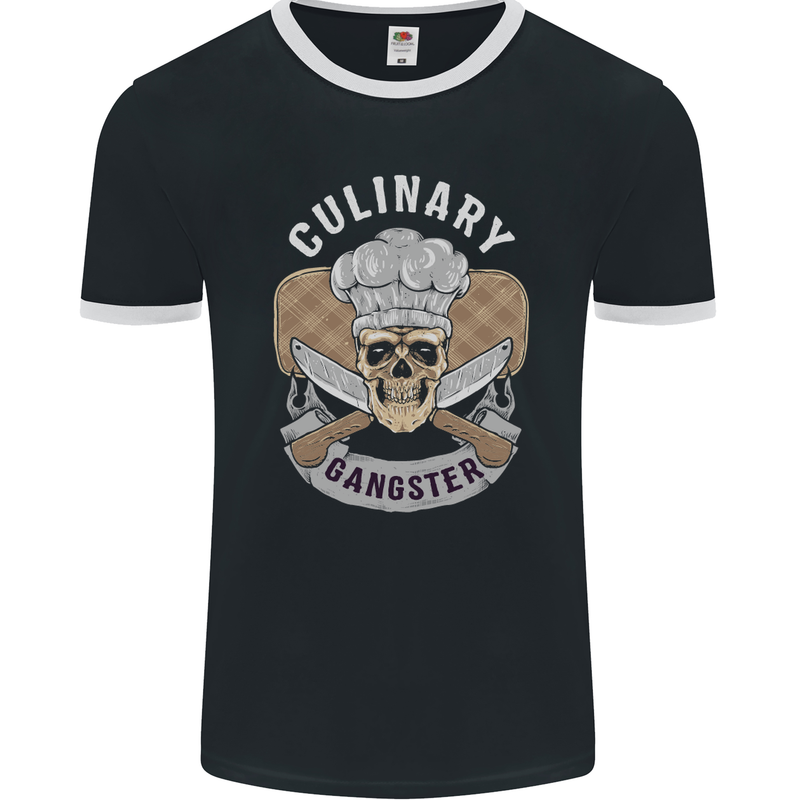 Cullinary Gangster Chef Cooking Skull BBQ Mens Ringer T-Shirt FotL Black/White