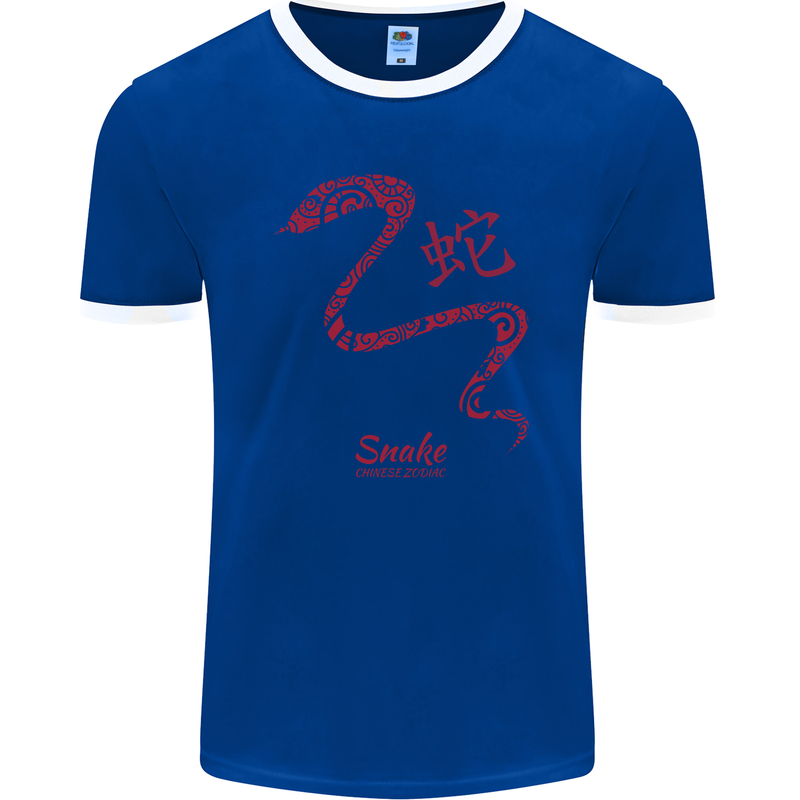 Chinese Zodiac Shengxiao Year of the Snake Mens Ringer T-Shirt FotL Royal Blue/White