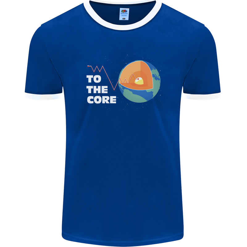 To the Core Climate Change ECG Heart Pulse Mens Ringer T-Shirt FotL Royal Blue/White