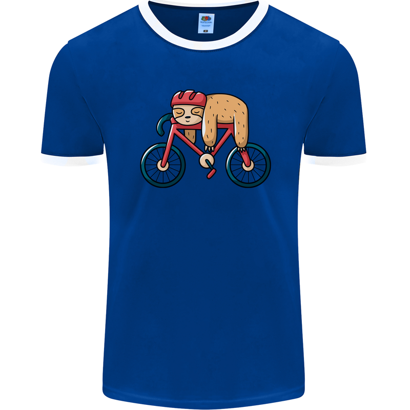 Cycling Sleeping Sloth Bicycle Cyclist Mens Ringer T-Shirt FotL Royal Blue/White